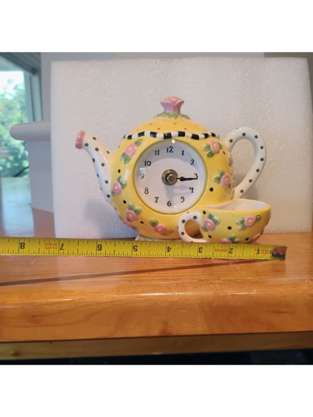 Mary Engelbreit Yellow Pink Rose Teapot Tea Cup Clock Vintage 2000 - Picture 7 of 9